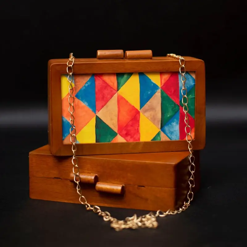 Women Colourful Wooden Printed Clutch