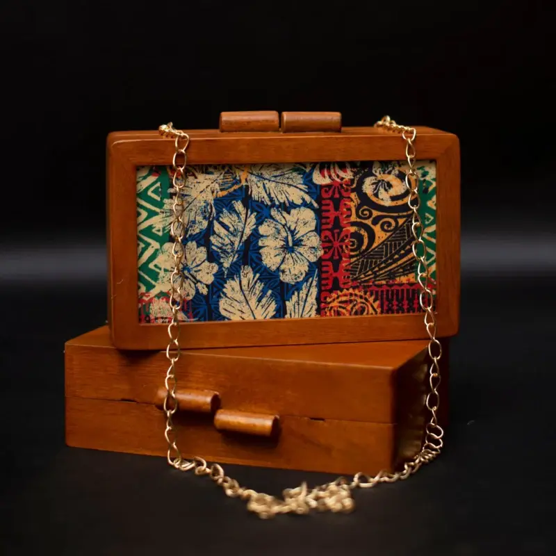 Women Multicolour Flower Wooden Printed Clutch