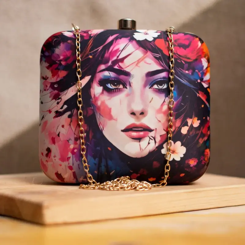 Woman Portrait Printed Clutch
