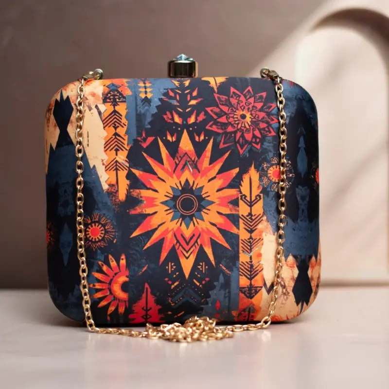 Women Blue And Beige Printed Clutch