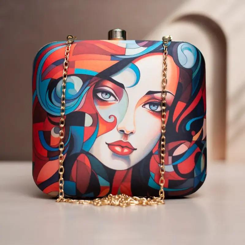 Woman Multipattern Women Portrait Printed Clutch