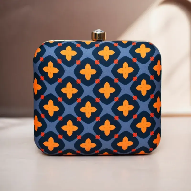 Women Mughal Motifs Printed Blue Clutch