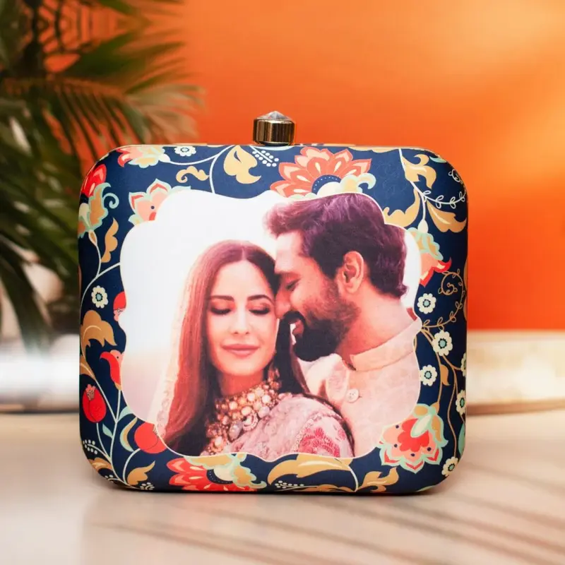 Women Navy Blue Base Floral Customized Clutch