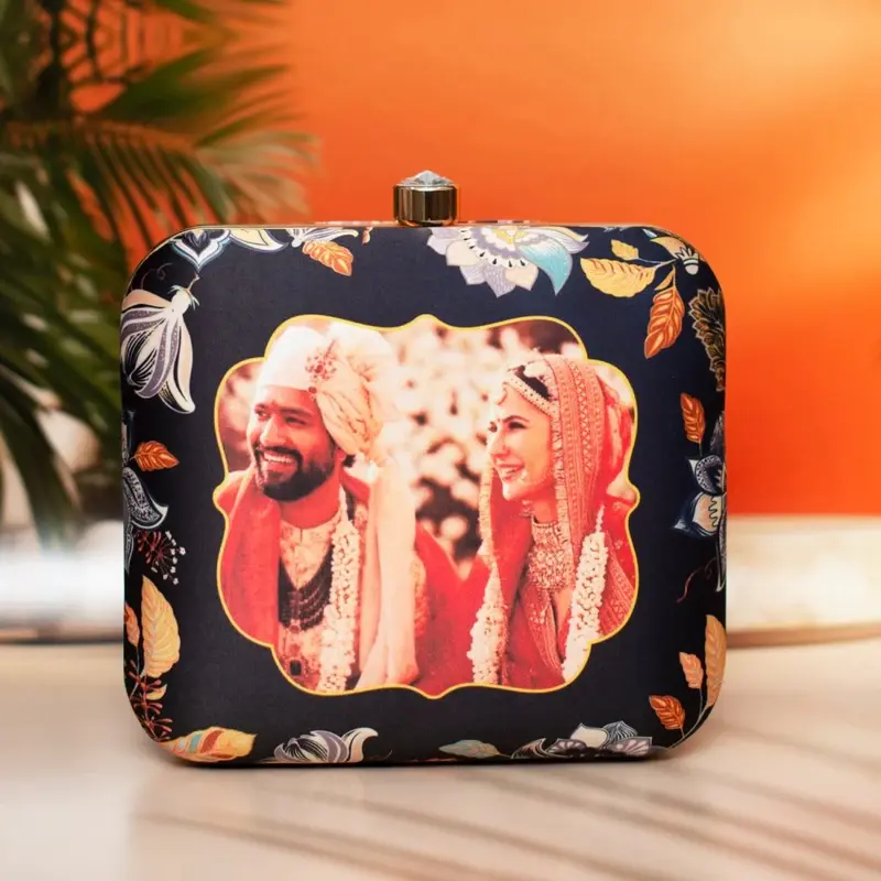 Women Black Based Printed Customized clutch