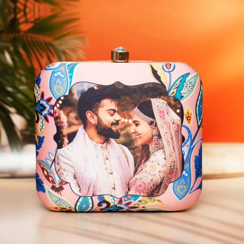 Women Light Pink Printed Customized Clutch