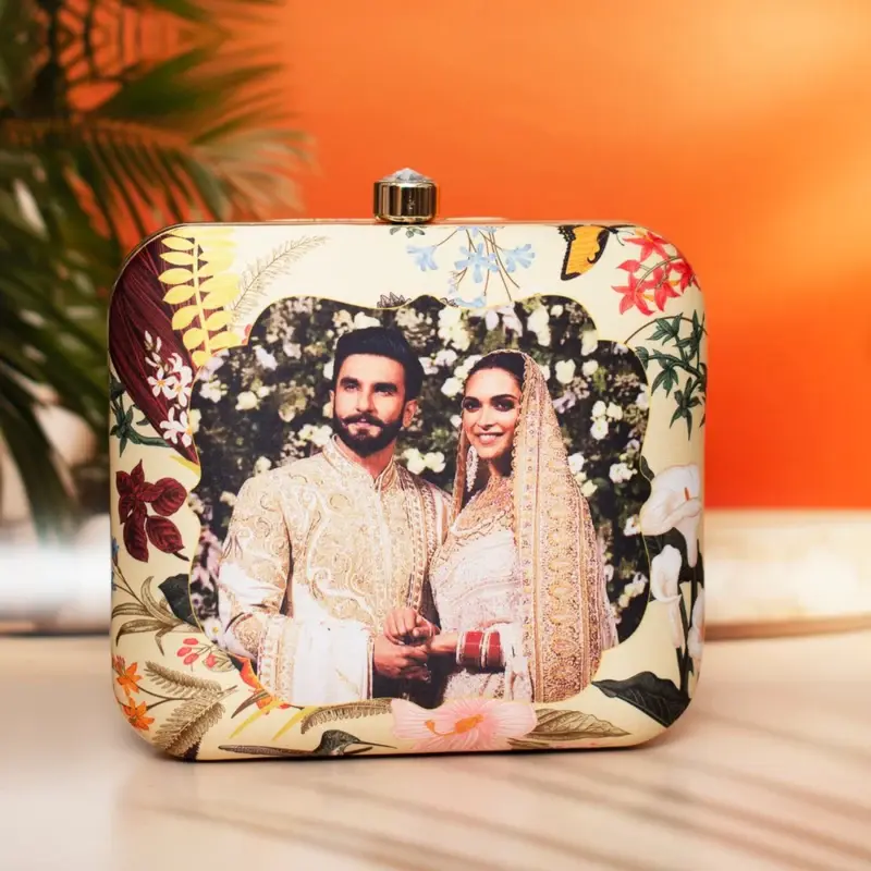 Women Cream Based Printed Customized clutch