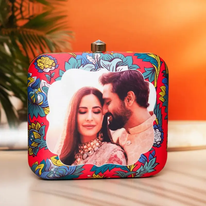 Women Red Based Floral Printed Customised Clutch