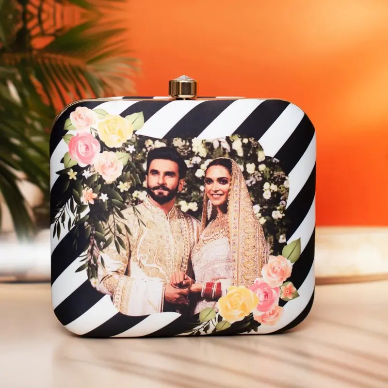 Women White And Black Based Floral Printed Customized clutch