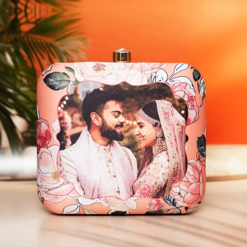 Women Peach Based Floral Printed Customized Clutch