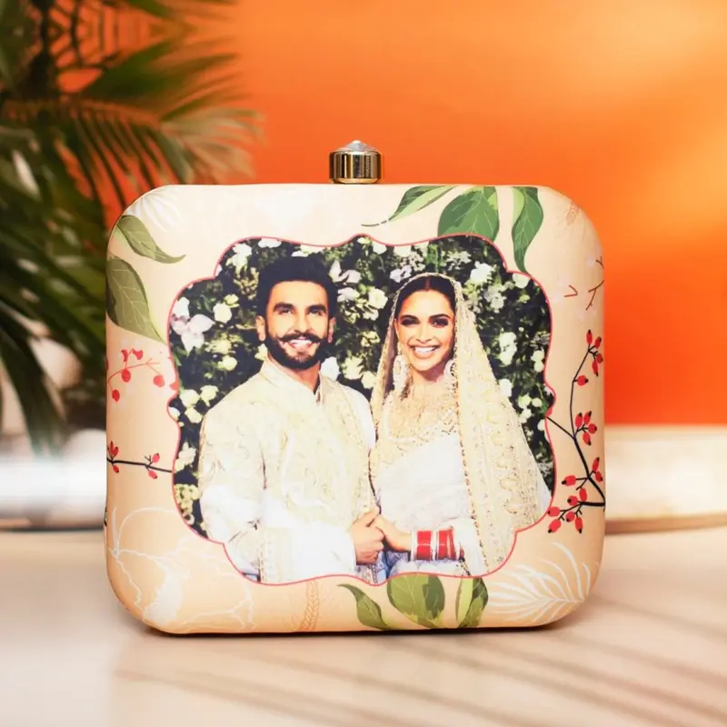 Women Beige Based Printed Customized Clutch