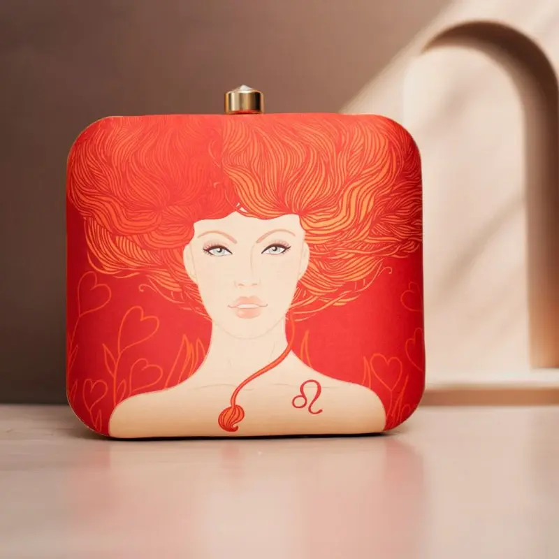 Women Leo Sun Sign Orange Customized Clutch