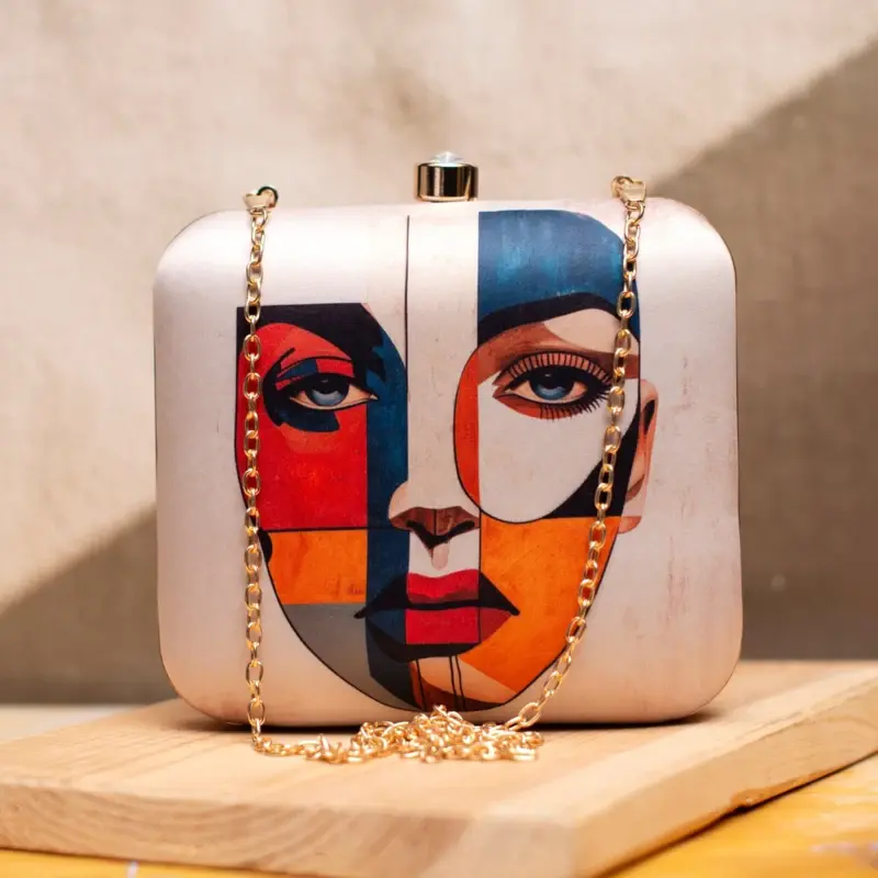 Woman Abstract Art Portrait Printed Clutch