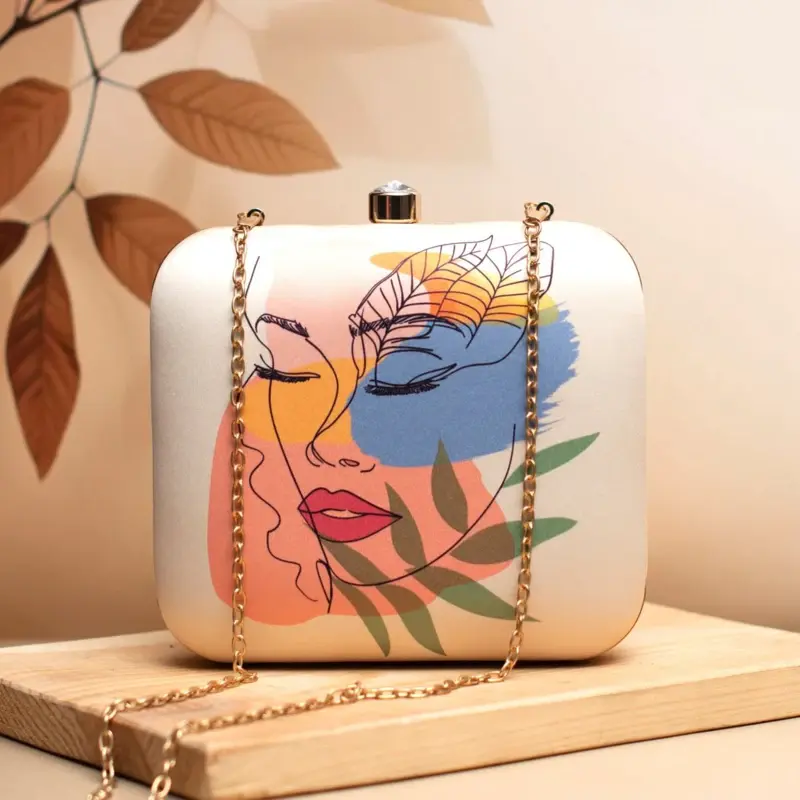 Women Abstract Art Face Printed Clutch