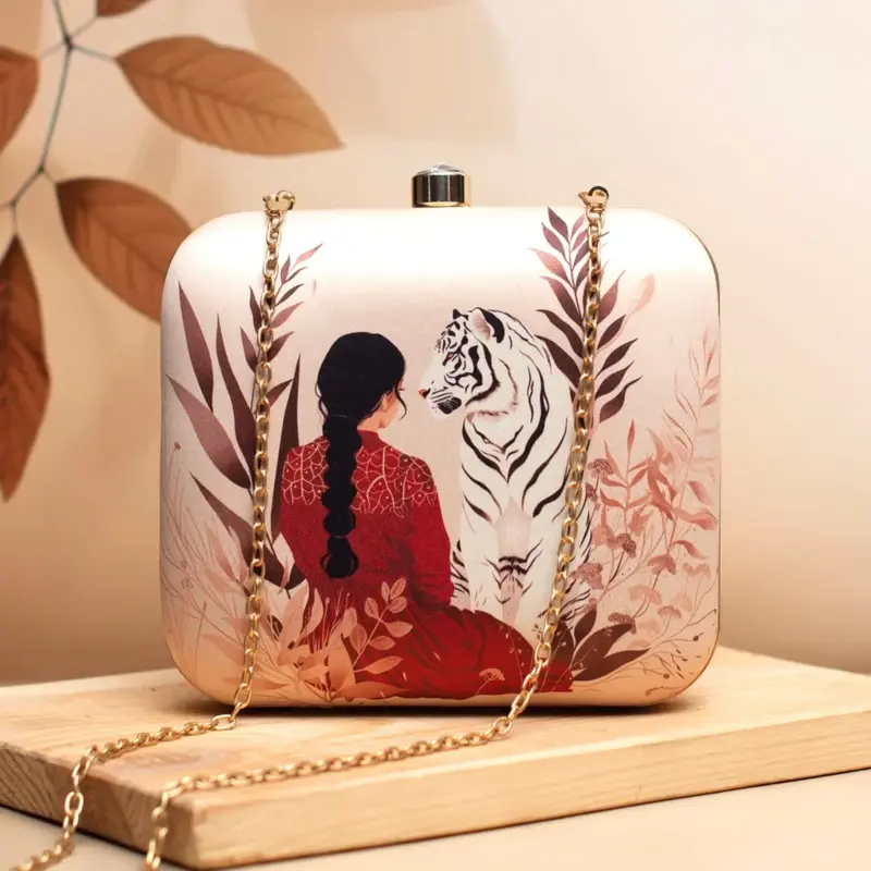 Women With White Tiger Printed Clutch