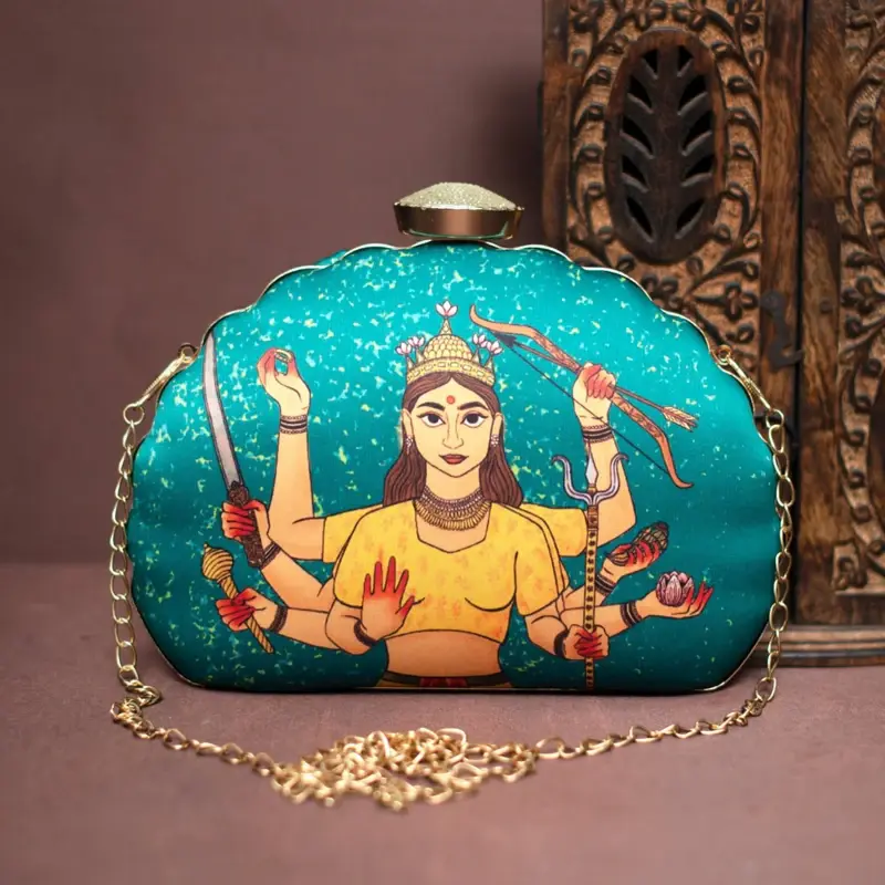 Woman Maa Durga D- Shape Printed Clutch