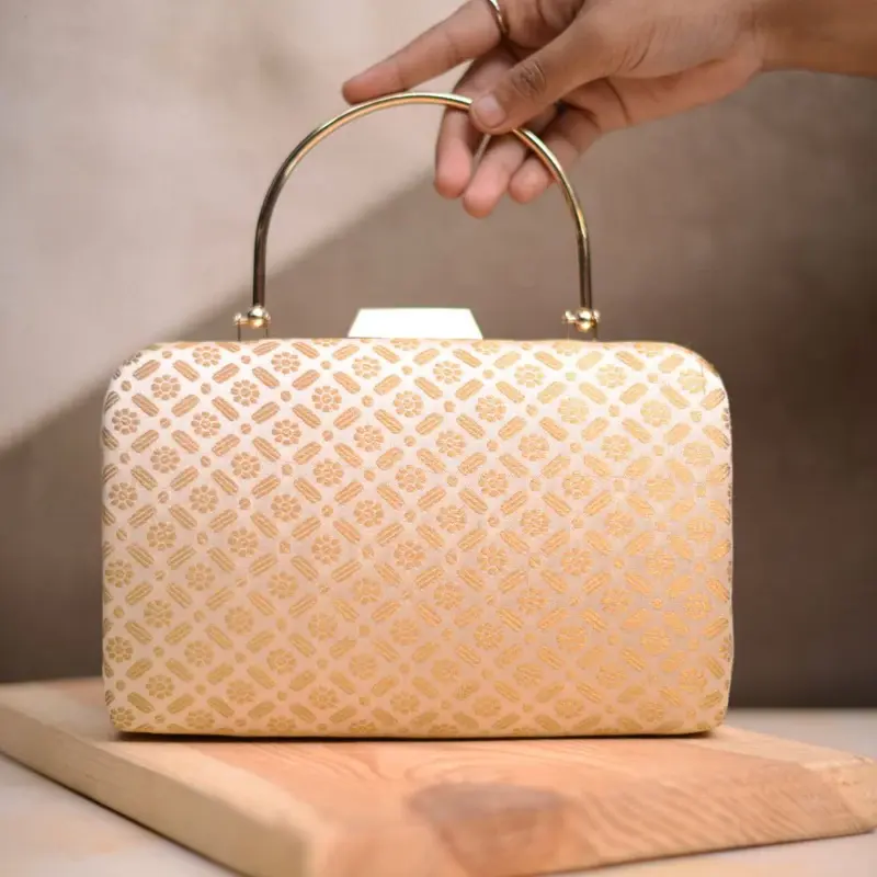 Women Golden Silk Brocade Party Clutch