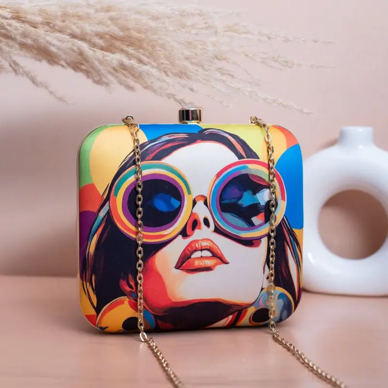 Women Multicolored Portrait Printed Clutch