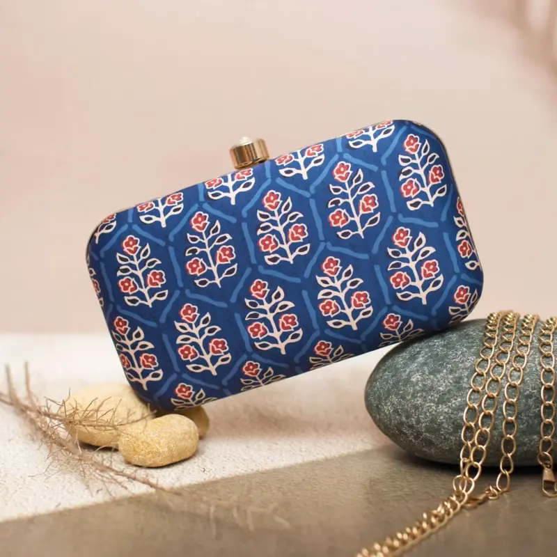 Woman Blue Floral Printed Clutch