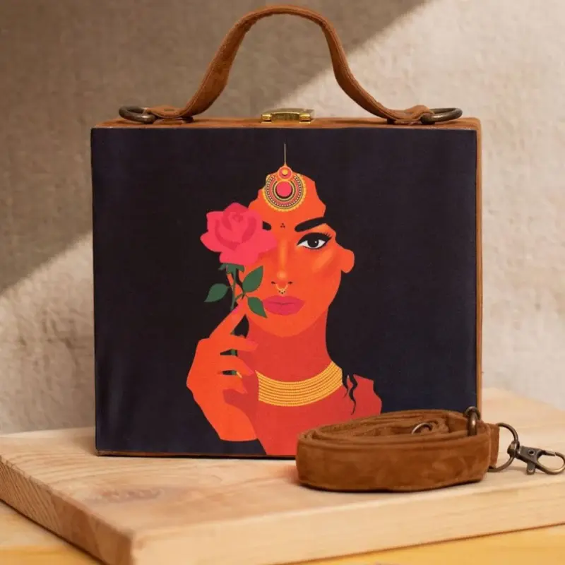 Women Elegant Flower Lady Printed Suitcase Style Clutch