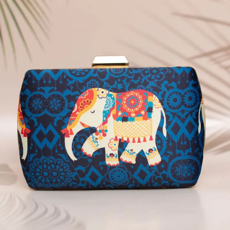 Women White Elephant Print Clutch