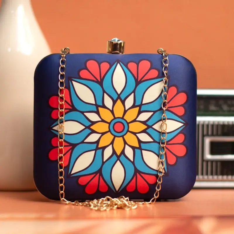 Women Dark Blue Mandala Printed Clutch