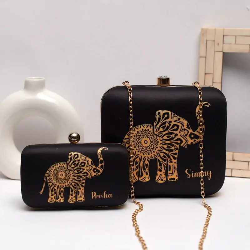 Women Mother Daughter Twinning Printed Name Clutch