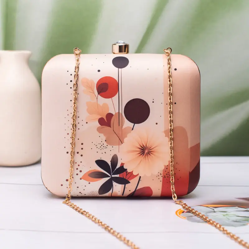 Woman Minimal Floral Abstract Printed Clutch