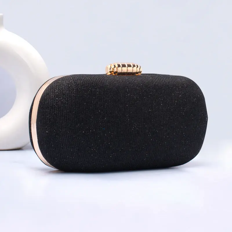 Woman Black Glitter Capsule Party Clutch