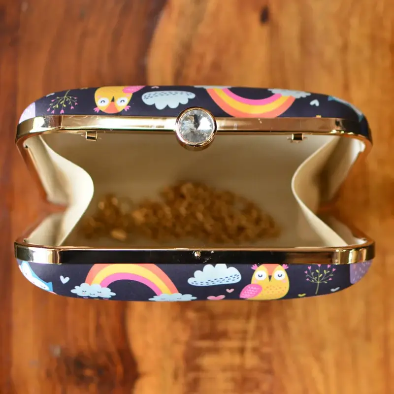 Women Owl Printed Square Clutch