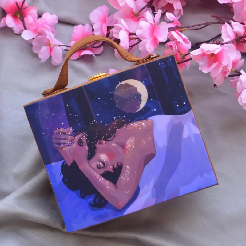 Women Sleeping Women Printed Suitcase Style Clutch
