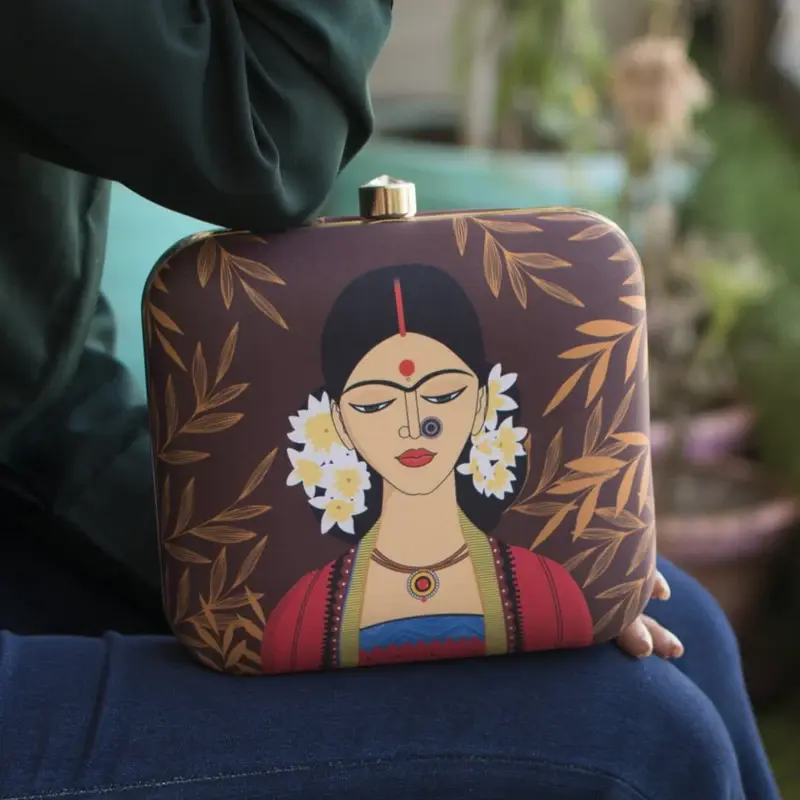 Portrait of Indian Women Printed Clutch