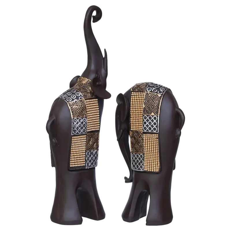 Set of 2 Elephant Statues Animal Figurine Decorative Showpiece