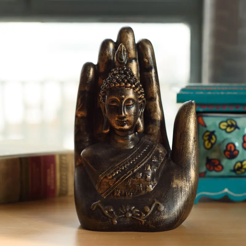 Polyresin Palm Buddha Statue Religious Idol