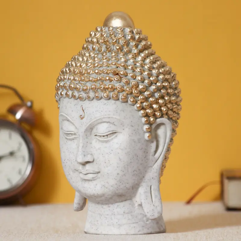 Polyresin Golden and White Meditating Buddha Head Statue