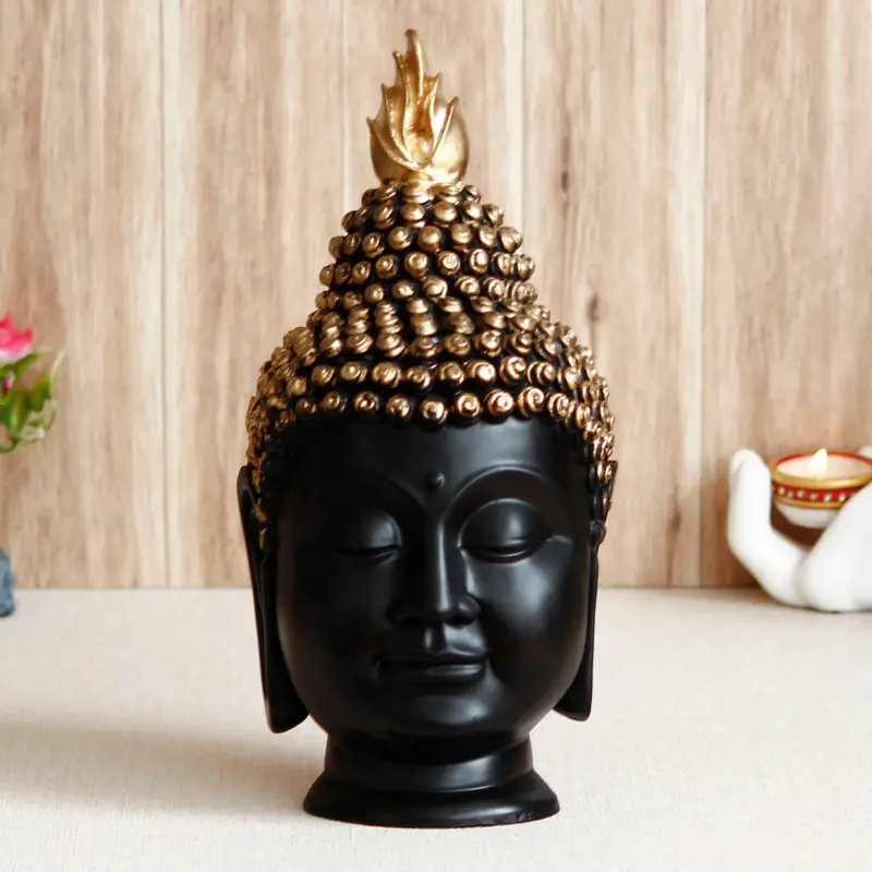 Handicrafted Polyresin Gold & Black Buddha Head Statue