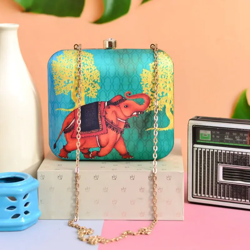 Women Colourful Elephant Printed Clutch
