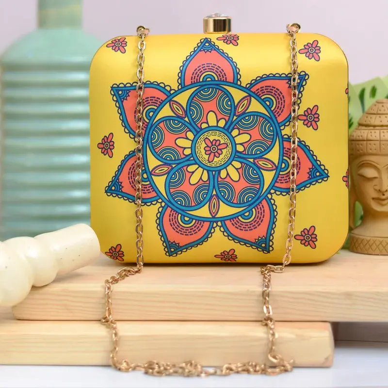 Women Yellow Mandala Printed Clutch Bag