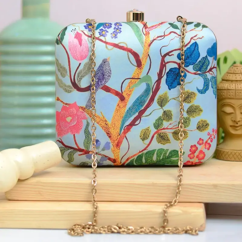 Women Bird & Leaf Printed Clutch