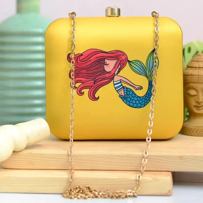 Women Mermaid Print Clutch Bag with Detachable Sling