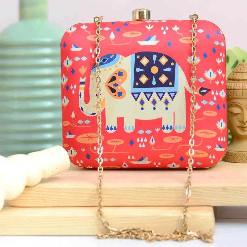 Women Quirky Elephant Printed Clutch