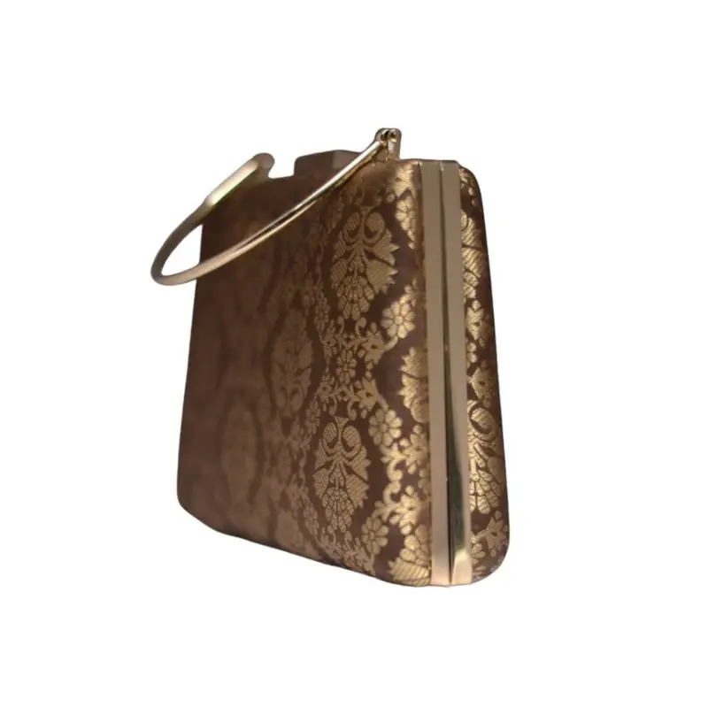 Women Brown And Golden Brocade Party Clutch