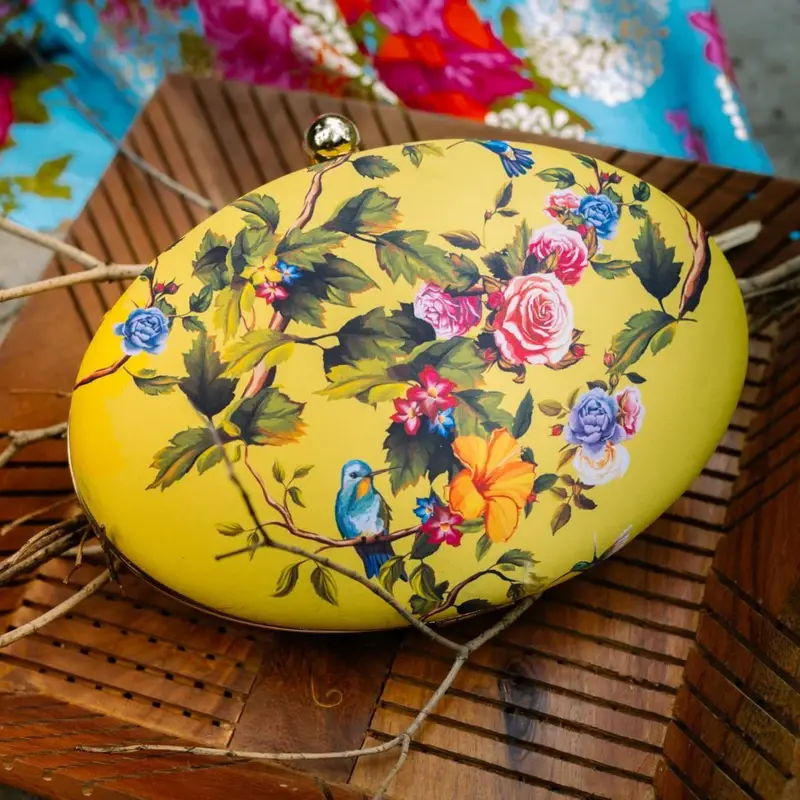 Women Yellow Birds Floral Clutch