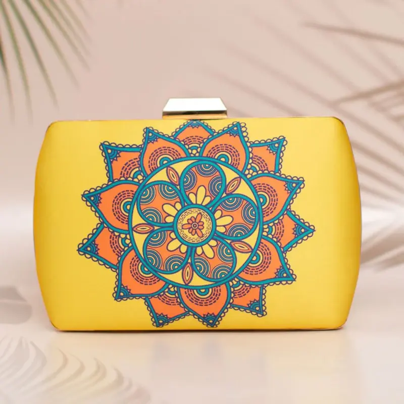 Women Yellow Mandala Printed Clutch