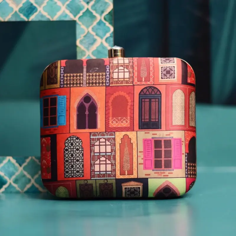 Women Mughal Doors Printed Clutch