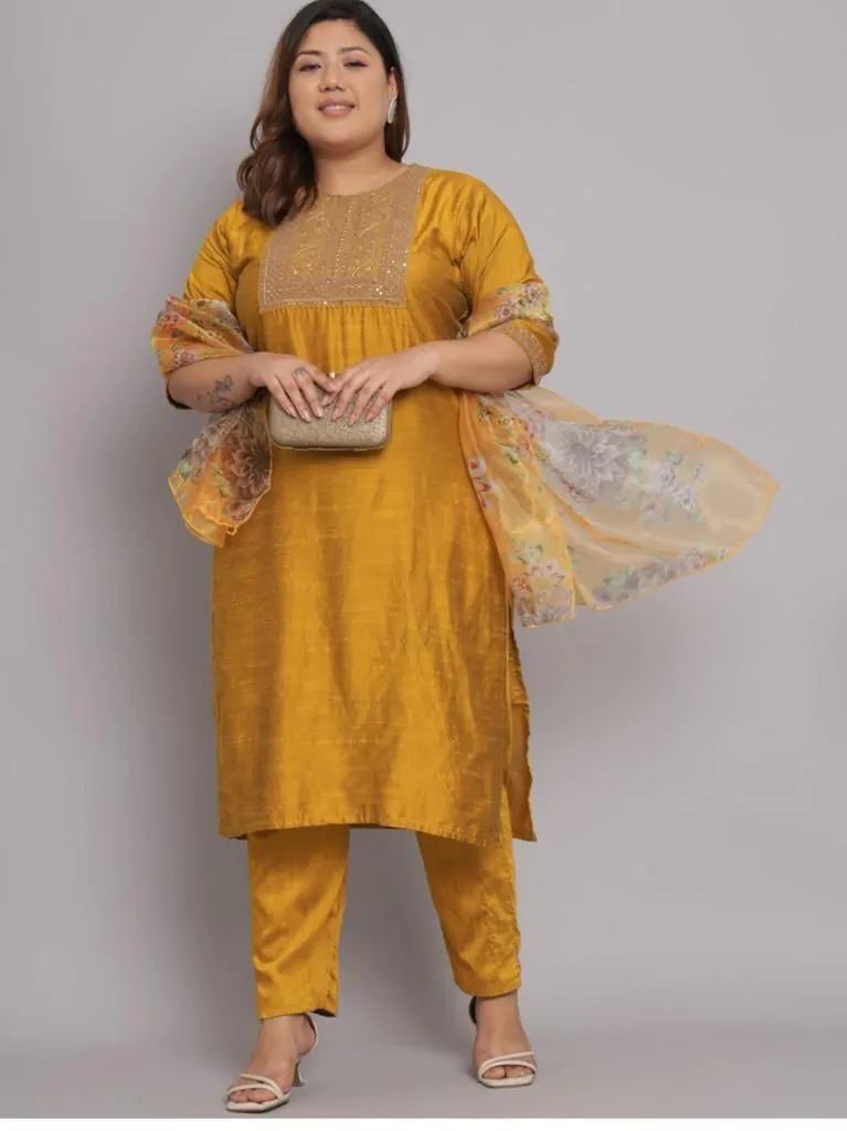 Women Printed Kurta, Pant And Dupatta Set Cotton Blend