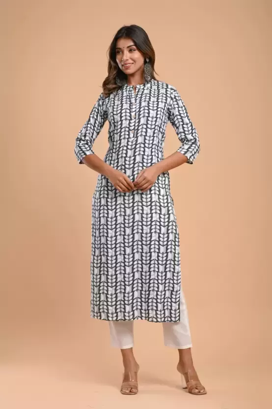 Women Printed Viscose Rayon Straight Kurta  (Grey)