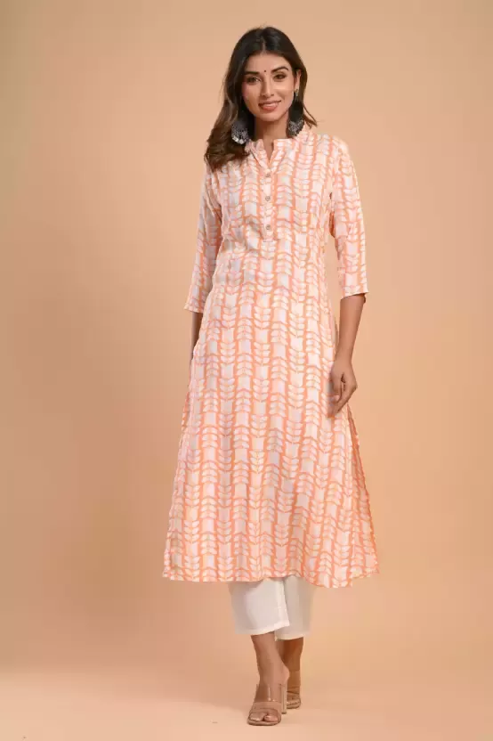 Women Printed Viscose Rayon Straight Kurta  (Orange)