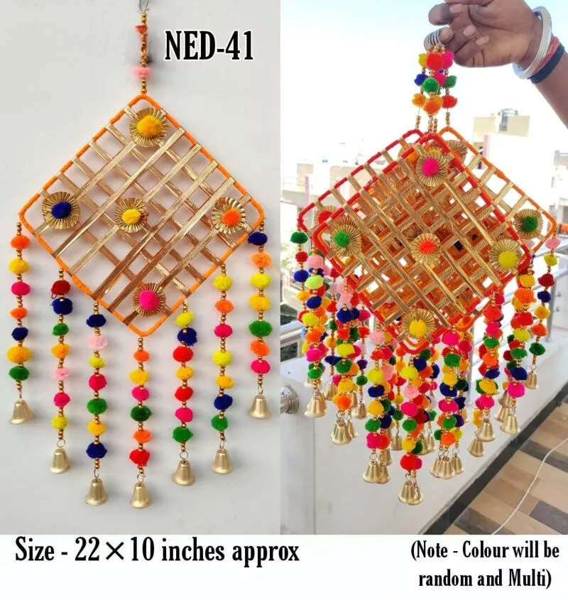 Handmade Colorful Ring Pom Pom Tassel Hanging for Home/Office/Hall Decoration,Diwali Eid , Multi-Coloured