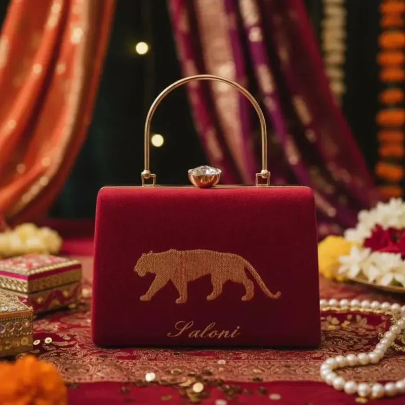 Women Tiger Embroidery Name Customized Clutch
