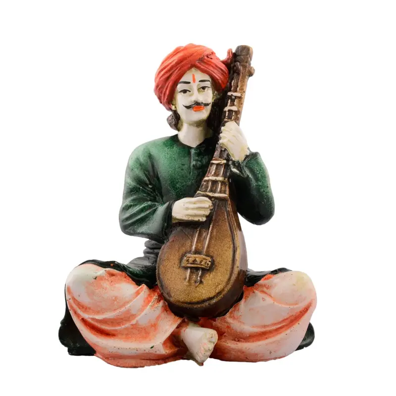 Polyresin Rajasthani Men playing Sitar Musical Instrument Handcrafted Decorative Showpiece